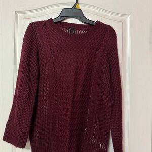 Allie & Rob Burgundy Cable Knit Crewneck Sweater